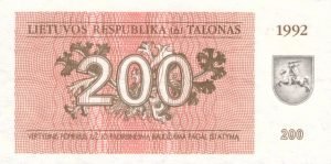 200 Talonu banknotas 1992m, aversas https://www.manokolekcija.lt