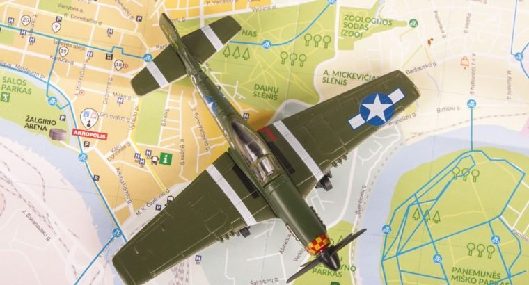 P51D Mustang lėktuvo modelis su stoveliu