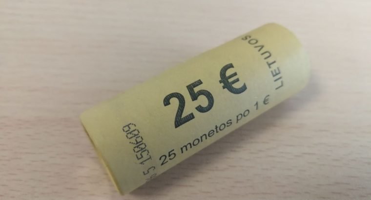 25vnt unc 1 euro monetu bankinis ritinelis